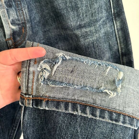 The Unbranded Brand Men’s Distressed Selvedge Buttonfly Tappered Leg Dark Wash J - Picture 11 of 16